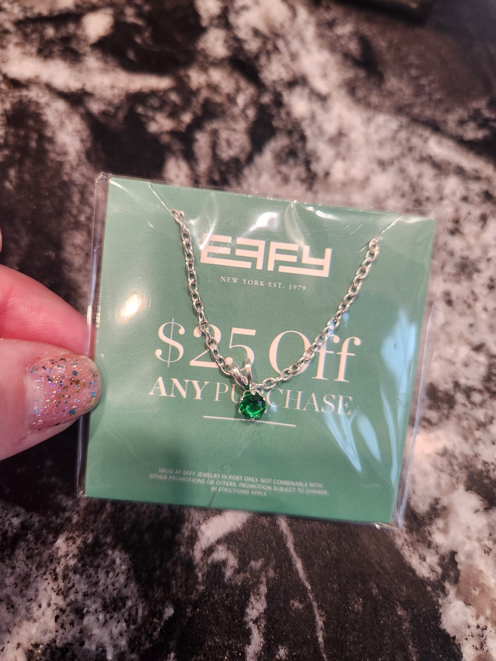 Effy Silver Chain Necklace with Emerald Green Crystal Pendant, NWT